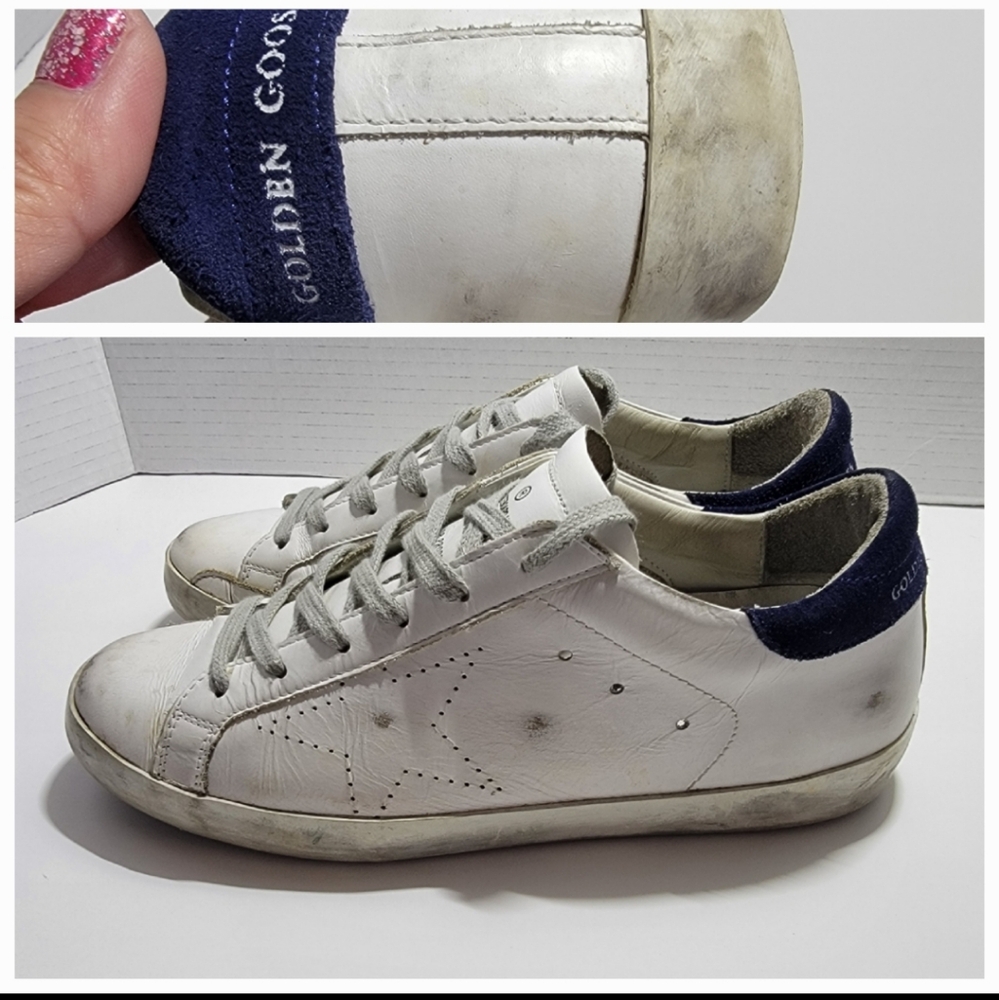 Golden Goose SuperStar Blue And White Leather & Suede Sneakers Womens Size 8